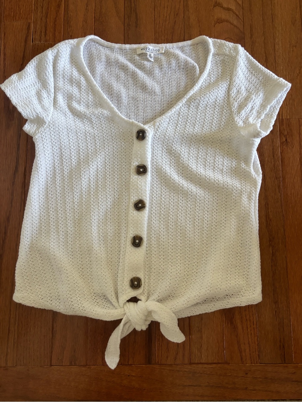 Workshop Republic Clothing White Knit Button Tie-Front Top size XS